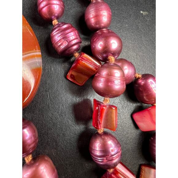 NEW carnelian and freshwater pearl strand necklace with sterling silver clasp - Picture 13 of 13